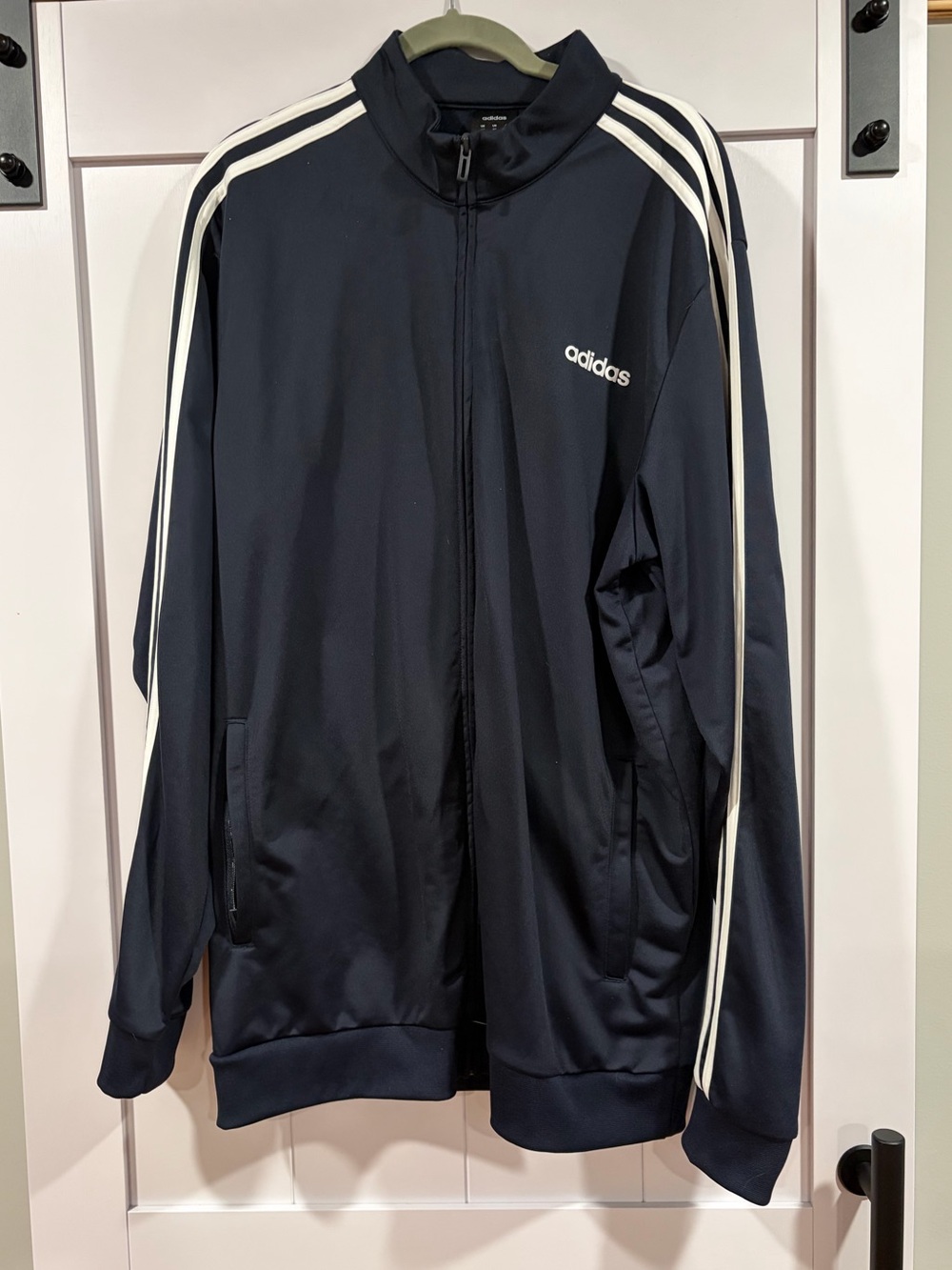 adidas Men’s Navy Track Jacket with White Shoulder Stripes XLT Tall